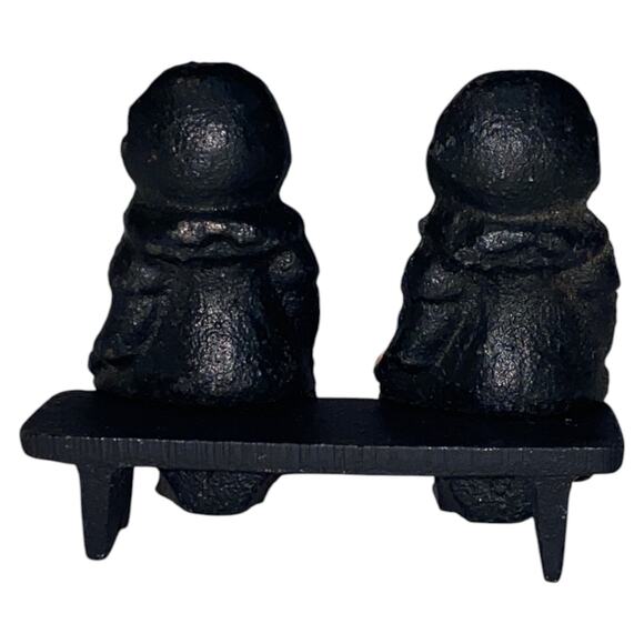Vintage John Wright Cast Iron Amish 2 Girls on Bench 1997 Hand Painted Figurines - Picture 4 of 10